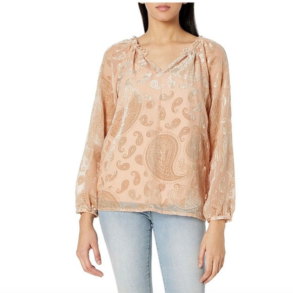 NWT Nanette Lepore Modern Glam Gold Burnout Velvet Blouse - Small - Picture 1 of 15